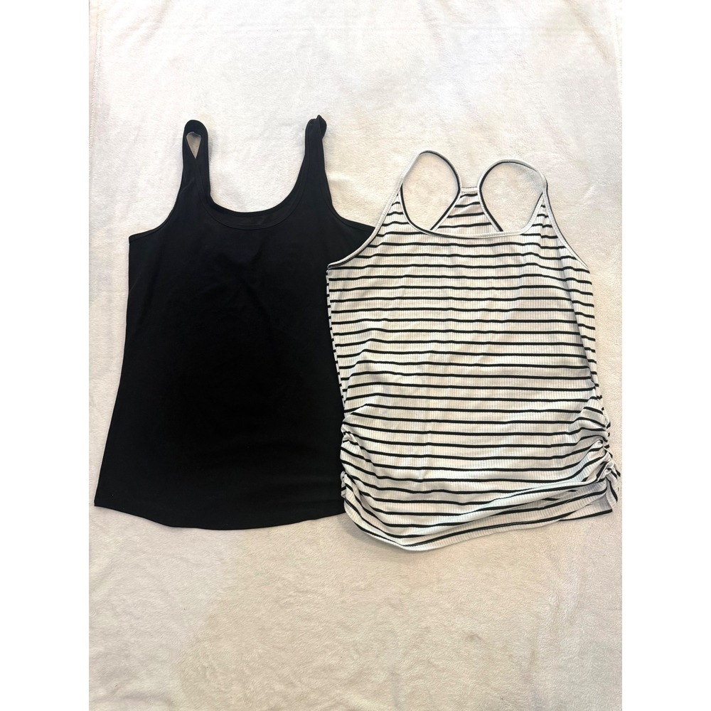 SHEIN & No Boundaries Tank Top Lot XL Black Solid & Striped Ruched Racerback 2pc